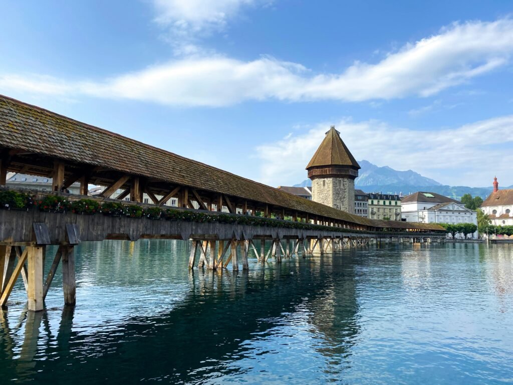 Chapel Bridge in Lucerne visited on Switzerland itinerary with Swiss Pass travel