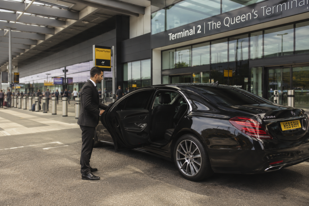 Luxury transfer service Europe with a professional chauffeur and premium Mercedes vehicle for airport, hotel and multi-city travel.